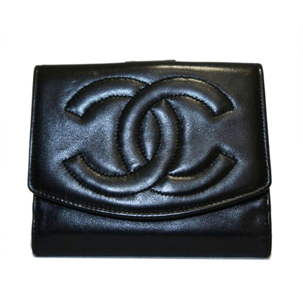 Chanel Double Hook Bi-Fold Wallet Bag Black